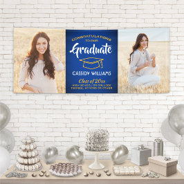 Lona Felicitaciones 2 Foto Graduación de Oro Azul Real 