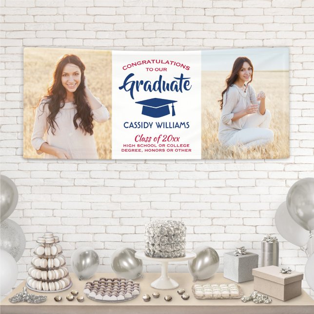 Lona Felicitaciones 2 Foto Graduación en Blanco y Azul  (Subido por el creador)
