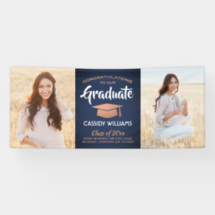 Lona Felicitaciones 2 graduación de cobre blanco azul d