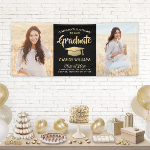 Lona Felicitaciones 2 Photo Black and Gold Modern Gradu