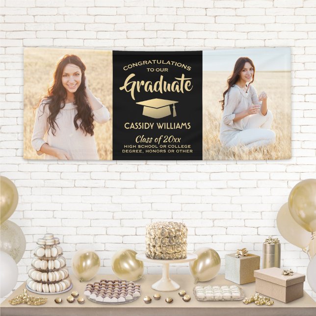 Lona Felicitaciones 2 Photo Black and Gold Modern Gradu (Subido por el creador)