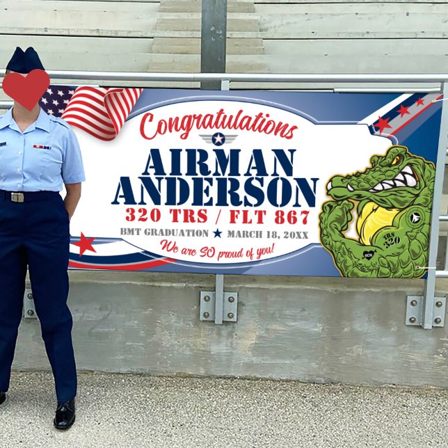 Lona Felicitaciones 320 Gators Air Force Graduation (Air Force BMT Basic Training Graduation Vinyl Banner, 320 Gators mascot, Airman Graduation Banner)