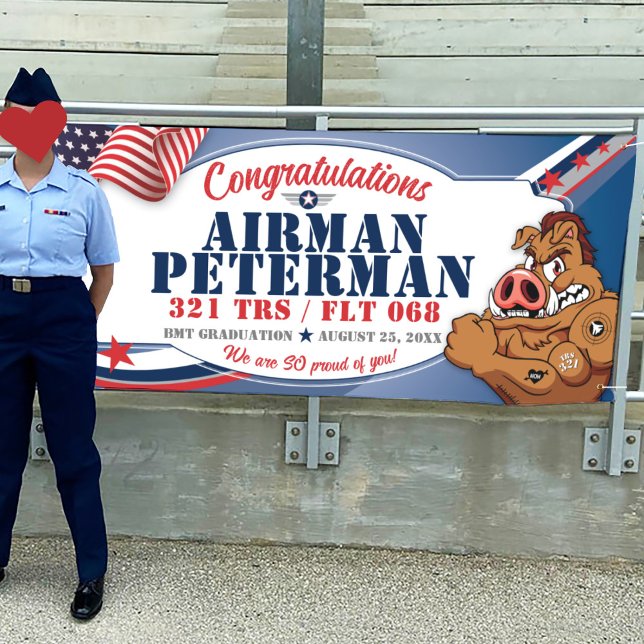 Lona Felicitaciones 321 Warthogs Graduación de la Fuerz (Air Force BMT Basic Training Graduation Vinyl Banner, 321 warthogs mascot, Airman Graduation Banner)