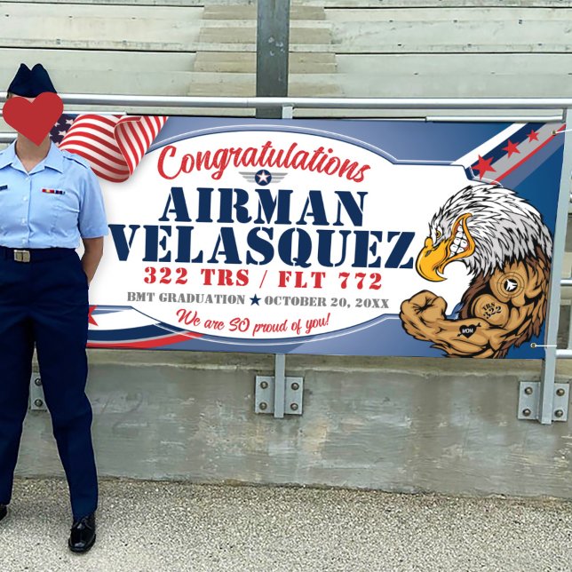 Lona Felicitaciones 323 Graduación de la Fuerza Aérea d (Air Force 322 TRS Eagles Mascot Basic Training BMT Lackland Graduation Vinyl Outdoor Banner)