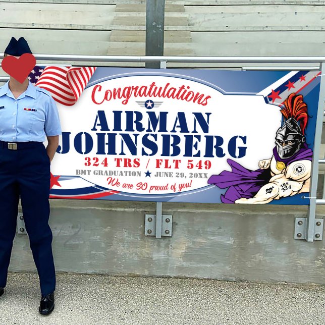 Lona Felicitaciones 324 Caballeros graduados de la Fuer (Air Force, Graduation Vinyl Banner, 324 TRS Knights mascot, BMT Basic Training, Airman Graduation)