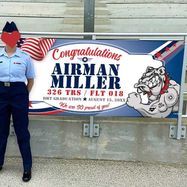 Lona Felicitaciones 326 Graduación de la Fuerza Aérea d (Air Force, Graduation Vinyl Banner, 326 TRS Bulldogs mascot, BMT Basic Training, Airman Graduation)