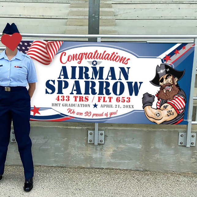 Lona Felicitaciones 433 Raiders Air Force Graduation (Air Force, Graduation Vinyl Banner, 433 TRS Raiders mascot, BMT Basic Training, Airman Graduation)