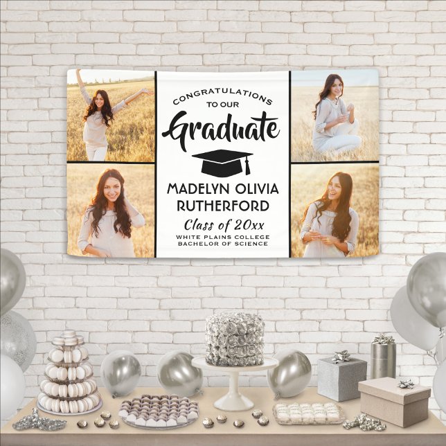 Lona Felicitaciones 4 Foto Moderna Graduación en Blanco (Subido por el creador)