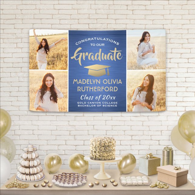 Lona Felicitaciones 4 Foto Oro Azul y Graduación Blanca (Subido por el creador)