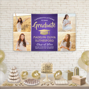 Lona Felicitaciones 4 Foto Oro púrpura y graduación en 