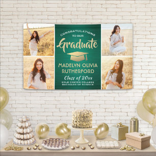 Lona Felicitaciones 4 Foto Oro Verde y Graduación Blanc