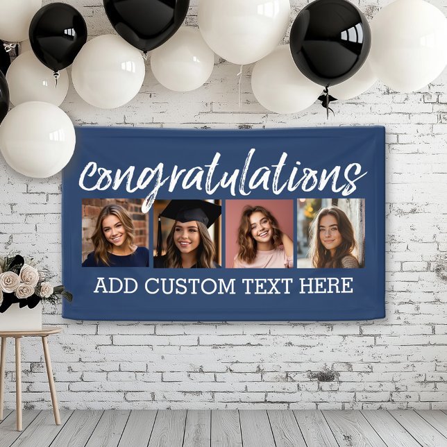 Lona Felicitaciones 4 Foto que puede cambiar de fondo (Custom Graduation Banner for a Grad Party or Open House)