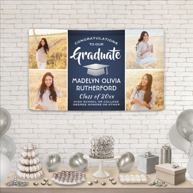 Lona Felicitaciones 4 Graduación de Plata Blanca Azul d (Subido por el creador)