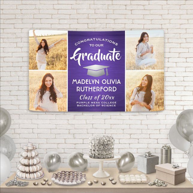 Lona Felicitaciones 4 Graduación de Plata y Blanco Púrp (Subido por el creador)
