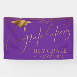 Lona Felicitaciones a Graduate Gold Confetti en morado