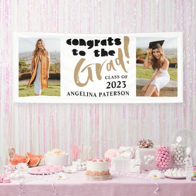 Lona Felicitaciones a la Grad Black & Gold Graduation P (Fiesta)