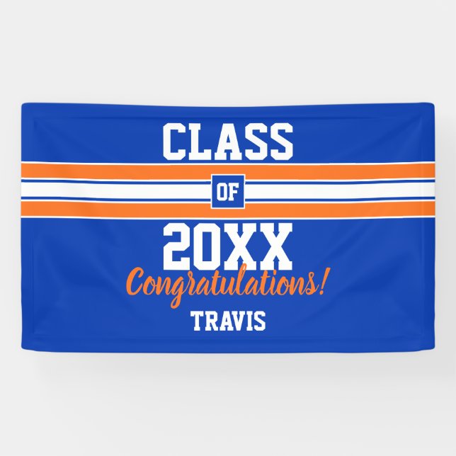 Lona Felicitaciones a naranja y a Blue Graduation (Horizontal)