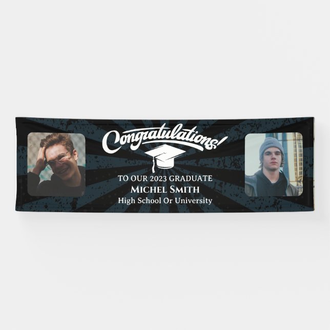 Lona Felicitaciones a Vintage Graduation negro dos foto (Horizontal)