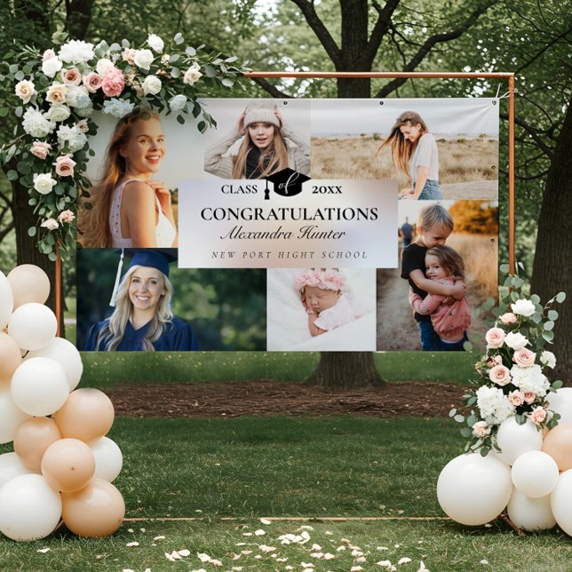 Lona Felicitaciones Al Collage de fotos Graduado 6 (Congratulations To The Graduate 6 Photo Collage Banner)