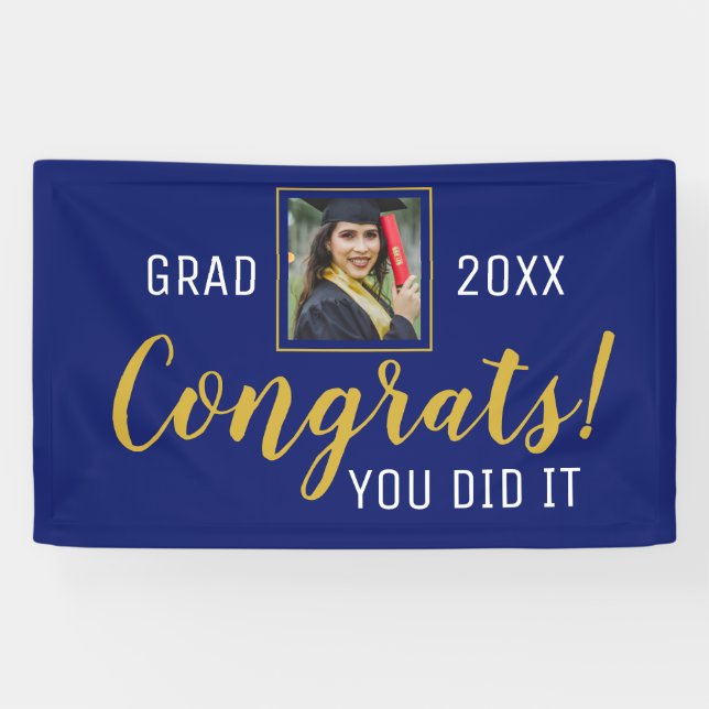 Lona Felicitaciones Azul Y Oro Que Hiciste Grad 2020 (Horizontal)