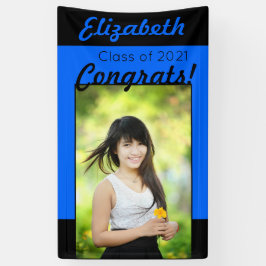 Lona Felicitaciones azules y negras Una fiesta de gradu