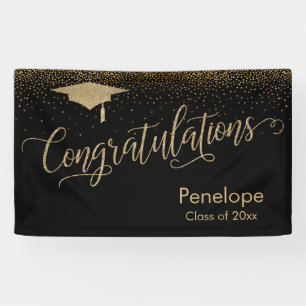 Lona Felicitaciones Black de la graduación de Gold Conf