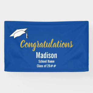 Lona Felicitaciones Blue and White Graduate Name