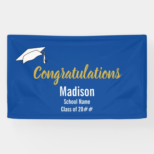 Lona Felicitaciones Blue and White Graduate Name (Horizontal)