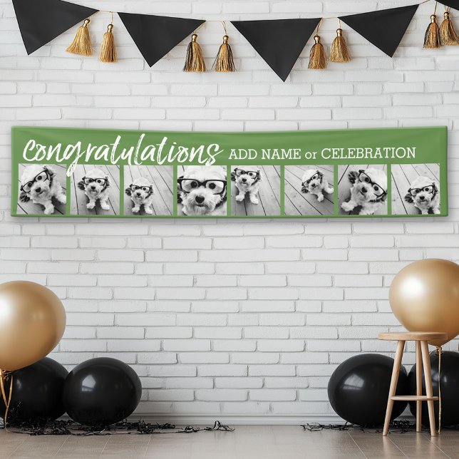 Lona Felicitaciones con 8 Collages de fotos Personaliza (Custom Graduation Banner)