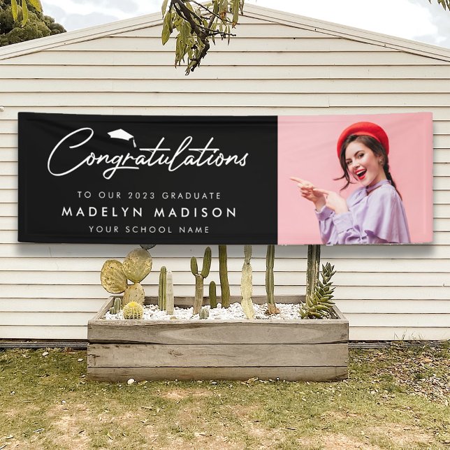 Lona Felicitaciones de graduación foto moderna negra (Subido por el creador)