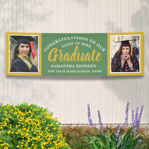 Lona Felicitaciones de Graduación Foto Verde Salvia y O