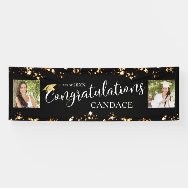 Lona FELICITACIONES DE Script Photo Stars Black (Horizontal)
