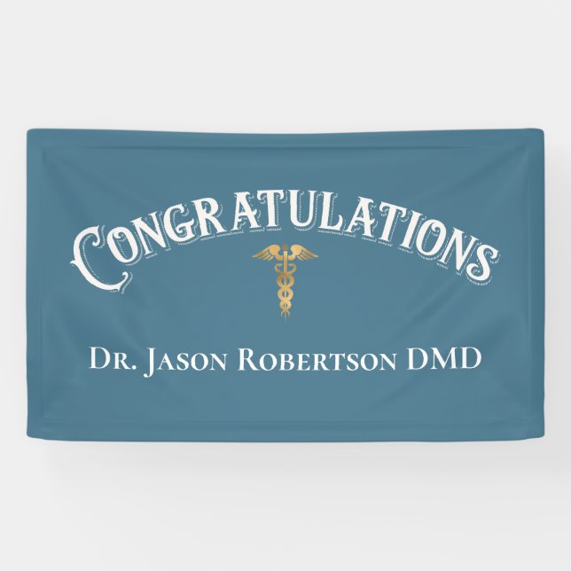 Lona Felicitaciones Dentist Dental Elegant Blue Gold (Horizontal)