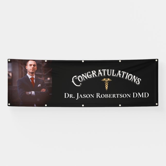 Lona Felicitaciones Dentist Dental Elegant Photo Black (Horizontal)