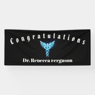 Lona Felicitaciones Doctor Médico Caduceo Oro