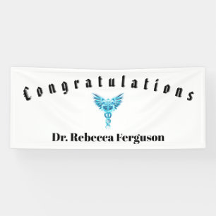 Lona Felicitaciones Doctor Médico Caduceo Oro