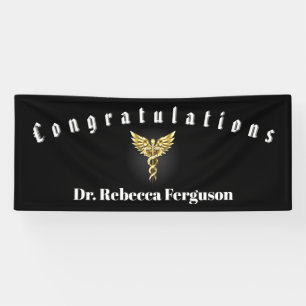 Lona Felicitaciones Doctor Médico Caduceo Oro
