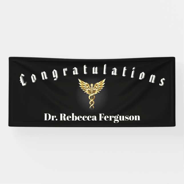 Lona Felicitaciones Doctor Médico Caduceo Oro (Horizontal)