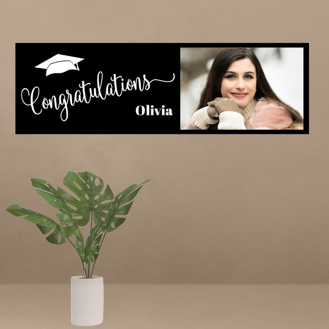 Lona Felicitaciones Elegant Photo Graduation (Congratulations Graduation Banner For Parties and Display. Honor your graduate. Add photo..)