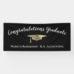 Lona Felicitaciones Elegante Graduación de Oro Negro
