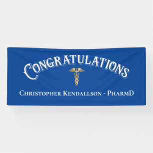 Lona Felicitaciones Farmacéutico Caduceus Gold Grad