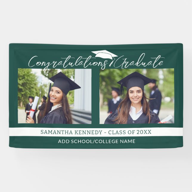 Lona Felicitaciones Grad 2025 Foto Verde Y Blanca (Horizontal)
