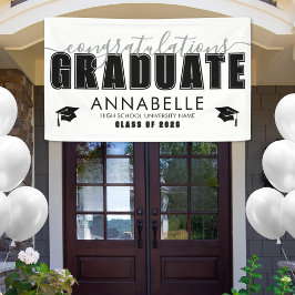 Lona Felicitaciones Grad Black White Graduation Party