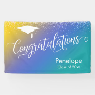 Lona Felicitaciones Graduación Azul Amarillo Verde azu