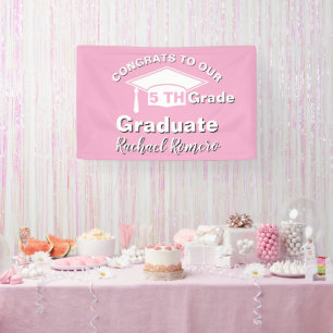 Lona Felicitaciones Graduación de 5to Grado Rosa