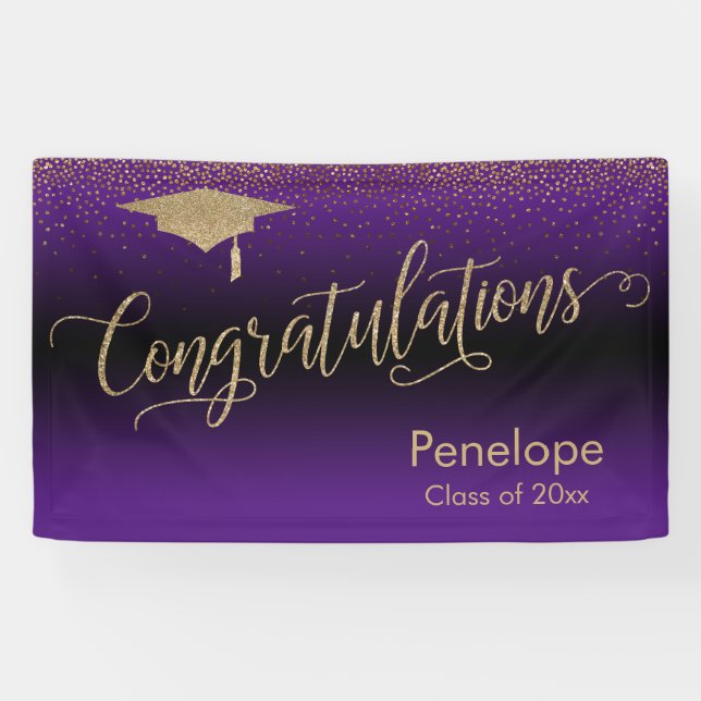 Lona Felicitaciones Graduación de Confetti de Oro Morad (Horizontal)
