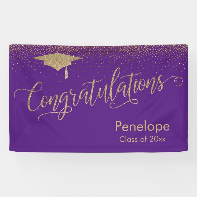 Lona Felicitaciones Graduación de Confetti de Oro Morad (Horizontal)