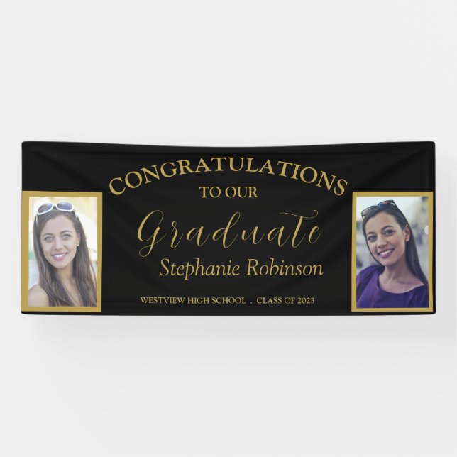 Lona Felicitaciones Graduación de Foto Gold Script 2 (Horizontal)