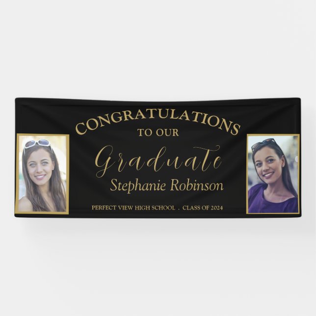 Lona Felicitaciones Graduación de Foto Gold Script 2 (Horizontal)