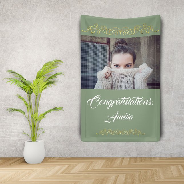 Lona Felicitaciones Graduación de Foto Ornamento de Oro (Subido por el creador)